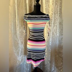 Multicolor Striped Off-Shoulder Dress/D048